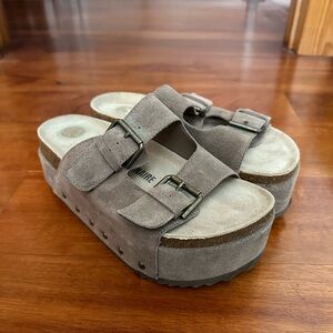 Taupe Suede Platform cushionaire slides